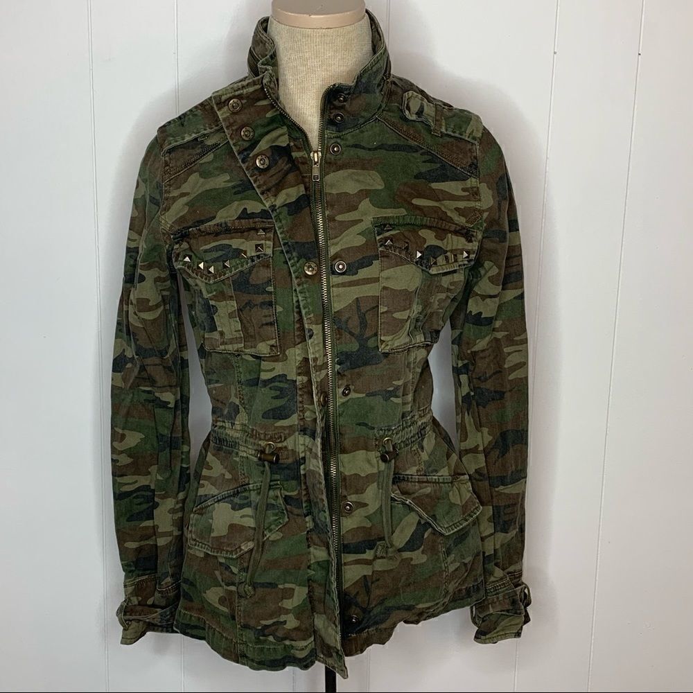 Camo Jacket Anthropologie White Crow Trendy Camouflage Studded Utility Size XS